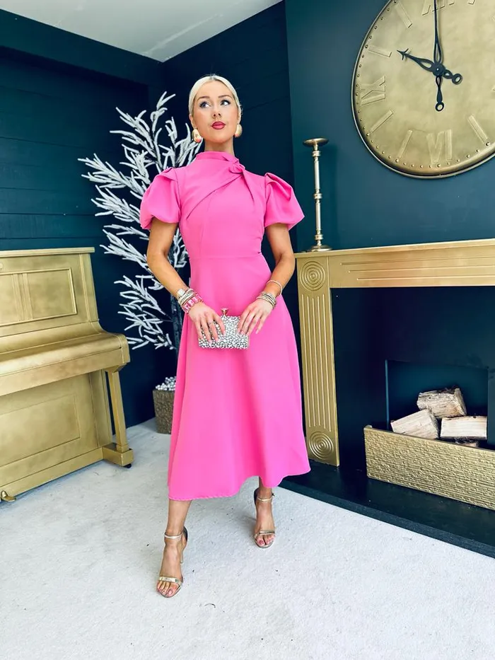 Women Midi Canella Lane Claudia Detailed Occasion Dress Pink