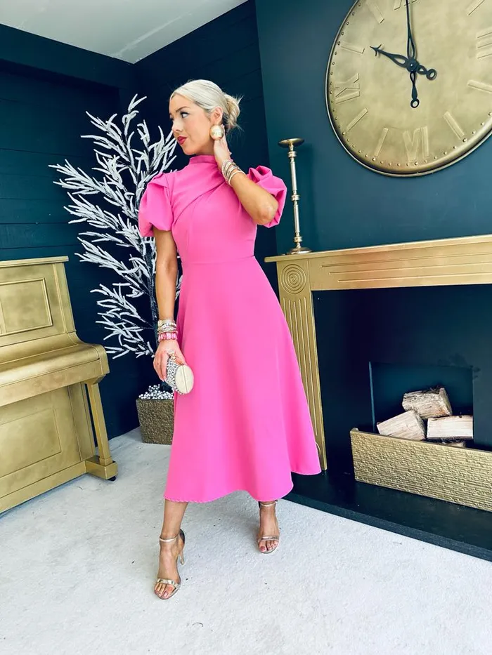 Women Midi Canella Lane Claudia Detailed Occasion Dress Pink