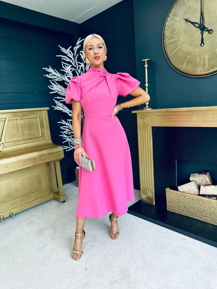 Women Midi Canella Lane Claudia Detailed Occasion Dress Pink