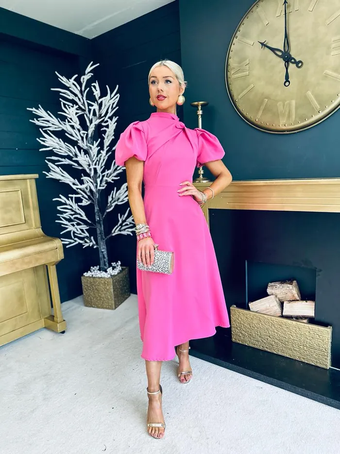Women Midi Canella Lane Claudia Detailed Occasion Dress Pink