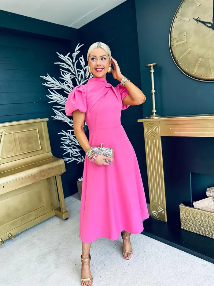 Women Midi Canella Lane Claudia Detailed Occasion Dress Pink