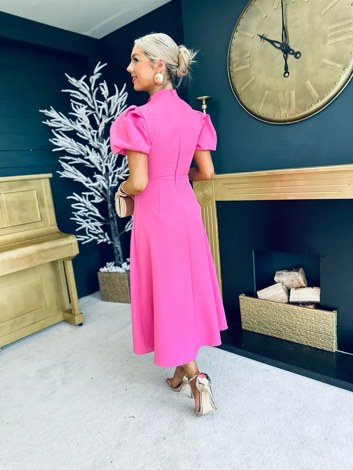 Women Midi Canella Lane Claudia Detailed Occasion Dress Pink