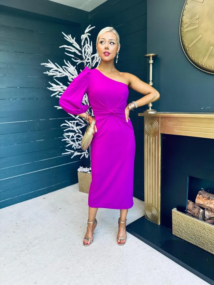 Women Midi Canella Lane Kirsten One Shoulder Occasion Midi Dress Orchid