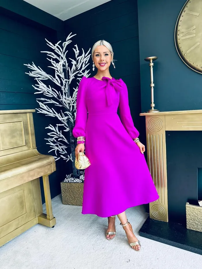 Women Midi Canella Lane Lauren Detailed Occasion Dress Orchid