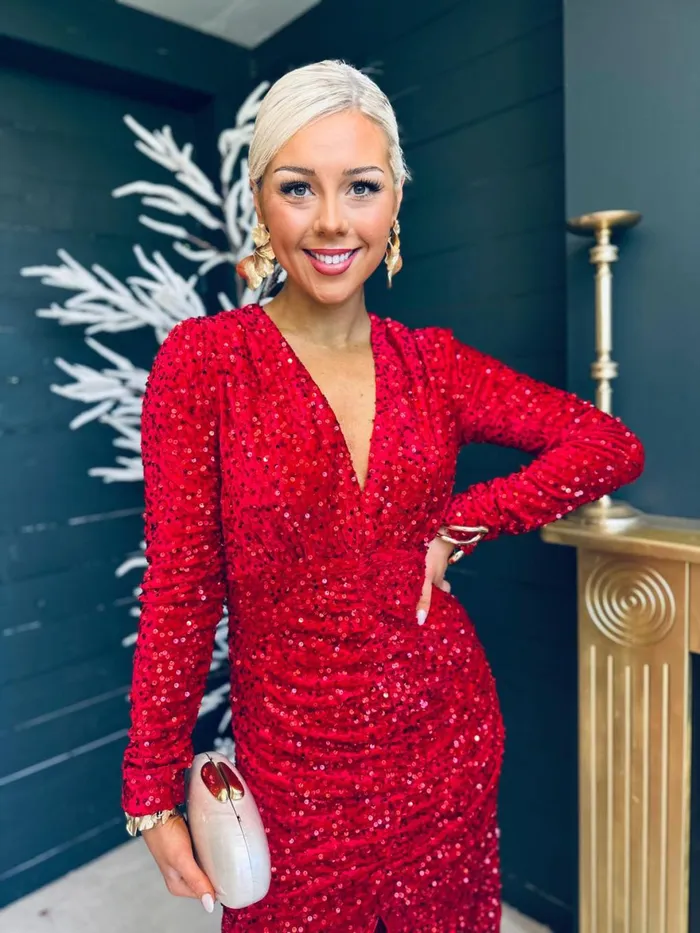 Women Midi Canella Lane Meade Sequin Midi Dress Red