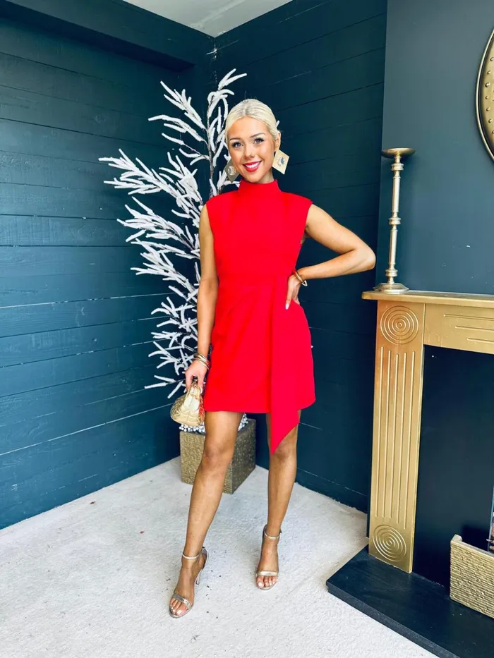 Women Mini Canella Lane Darcy High Neck Mini Dress Red