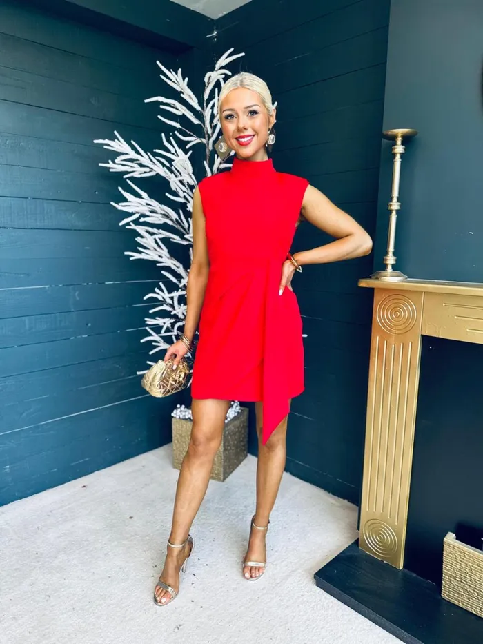Women Mini Canella Lane Darcy High Neck Mini Dress Red