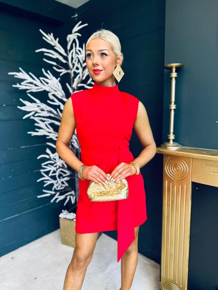 Women Mini Canella Lane Darcy High Neck Mini Dress Red