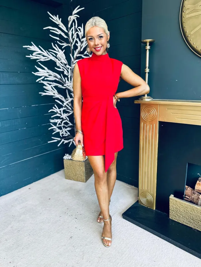 Women Mini Canella Lane Darcy High Neck Mini Dress Red