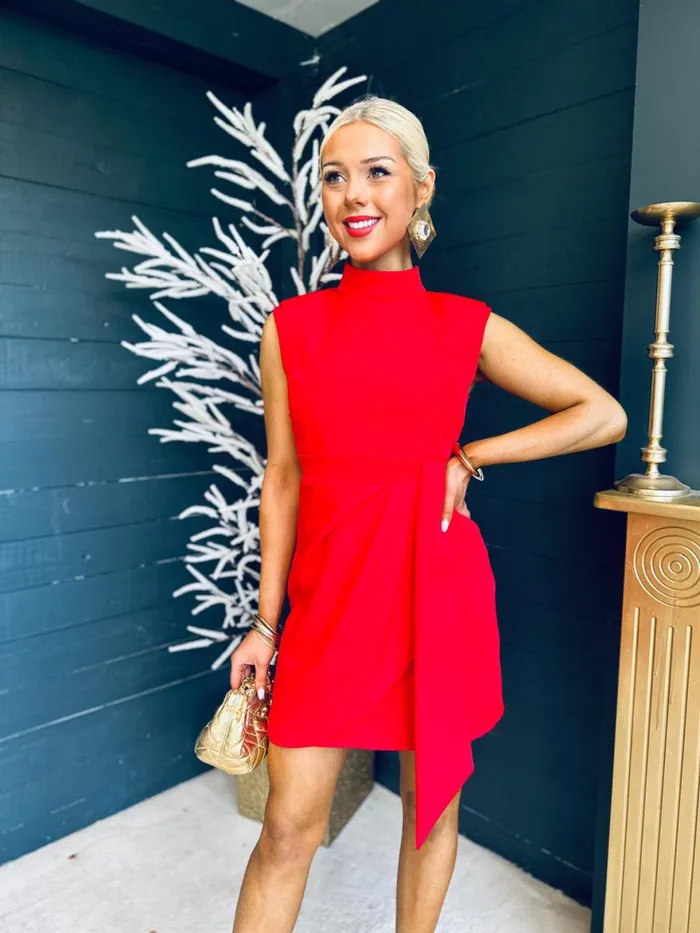 Women Mini Canella Lane Darcy High Neck Mini Dress Red