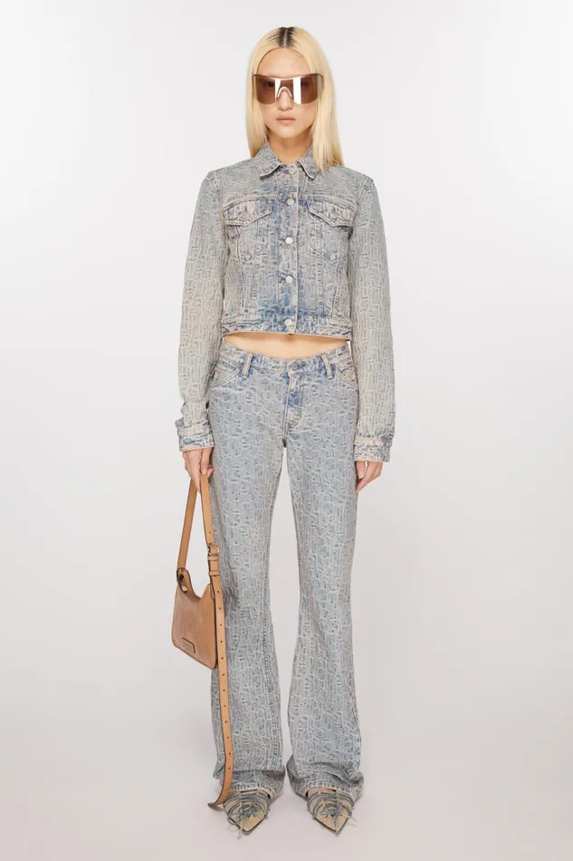 Women Monogram Denim Jacket 8211 Fitted Fit Bluebeige Acne Studios Outerwear