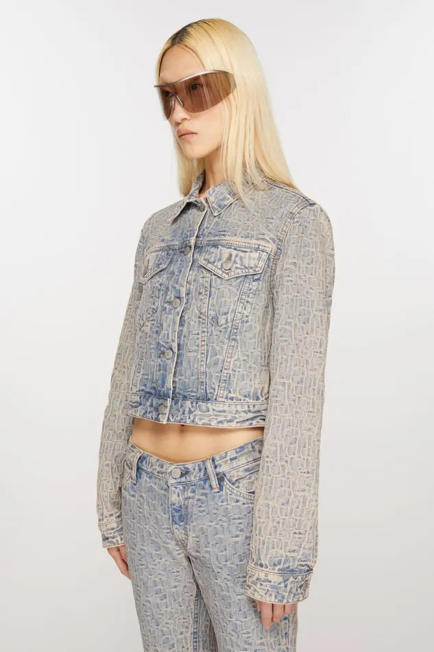 Women Monogram Denim Jacket 8211 Fitted Fit Bluebeige Acne Studios Outerwear