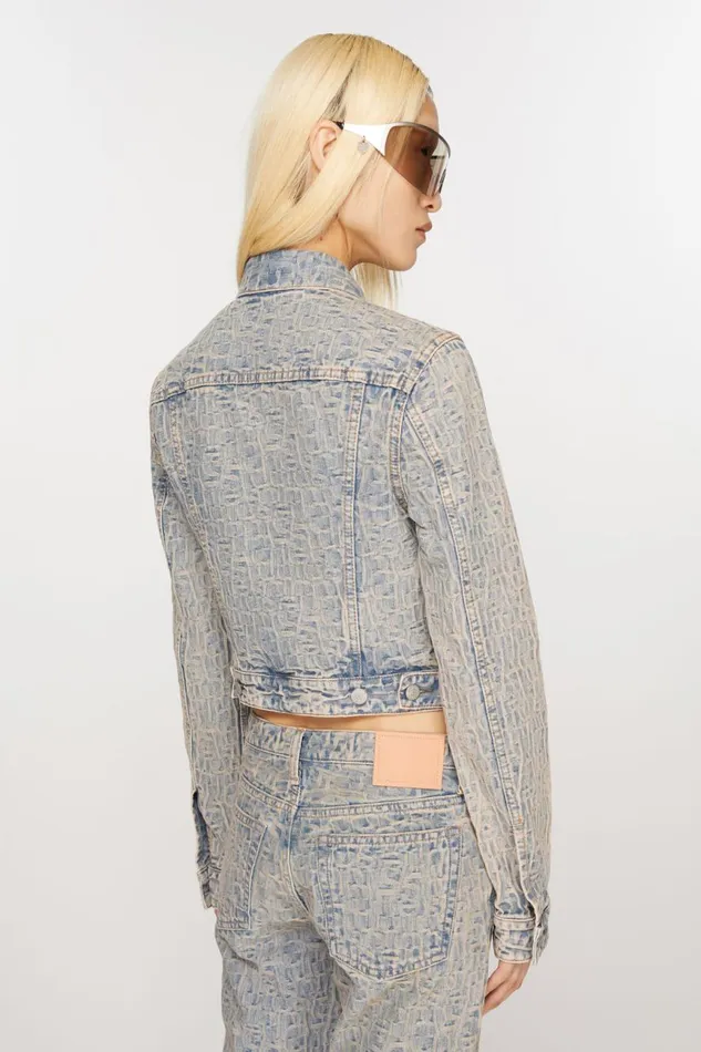 Women Monogram Denim Jacket 8211 Fitted Fit Bluebeige Acne Studios Outerwear