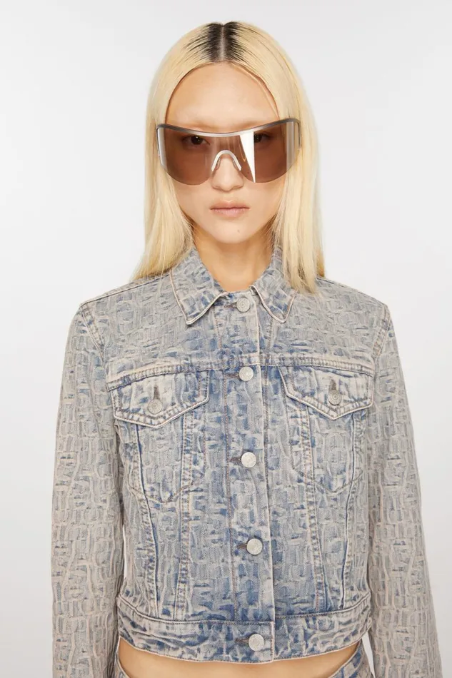 Women Monogram Denim Jacket 8211 Fitted Fit Bluebeige Acne Studios Outerwear
