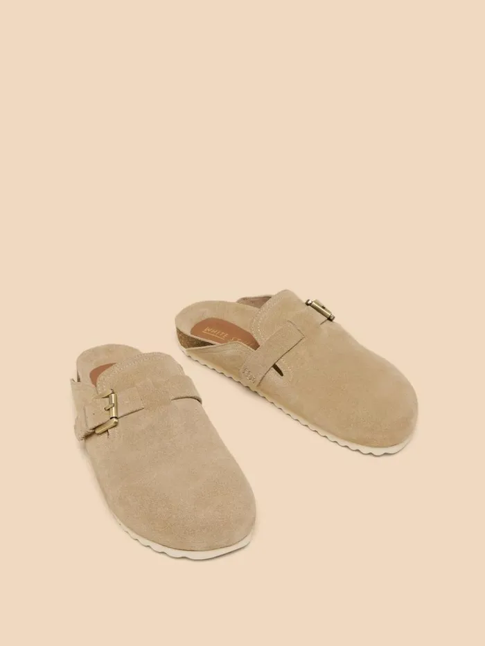Women MULES White Stuff Myrtle Suede Slip On Mule Light Natural