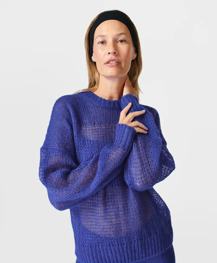 Women Open Weave Jumper Lightning Blue Knitwear Sweaty Betty