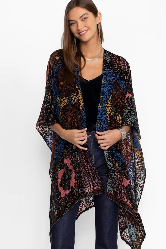 Women Outerwear Johnny Was BURNOUT VELVET SHAWL Nava Burnout