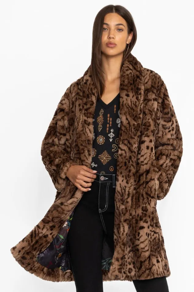 Women Outerwear Johnny Was FAUX FUR JACKET Vienna Leopard