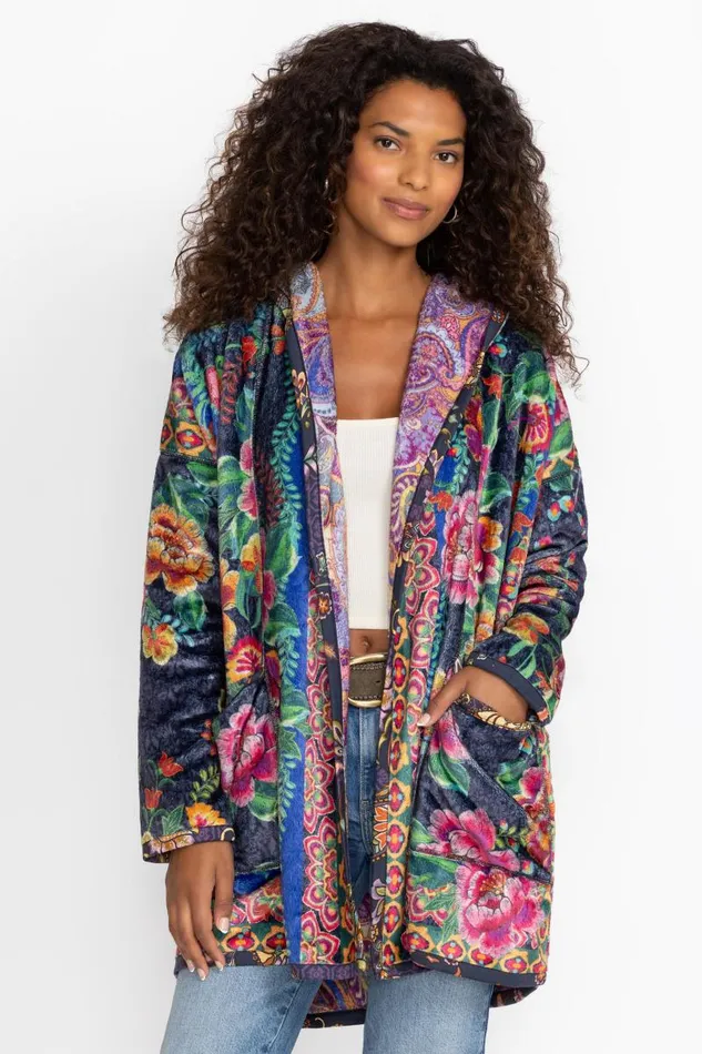 Women Outerwear Johnny Was JOAN POUCH POCKET SHERPA JACKET Darnahta Scarf Print