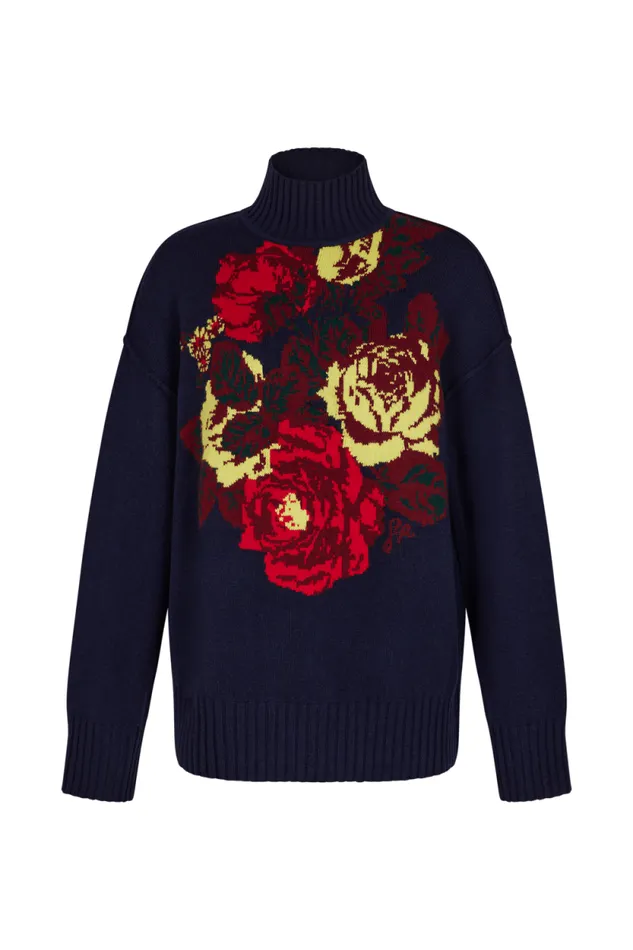 Women Oversized High Neck Sweater Navy Blue Sonia Rykiel Sweaters