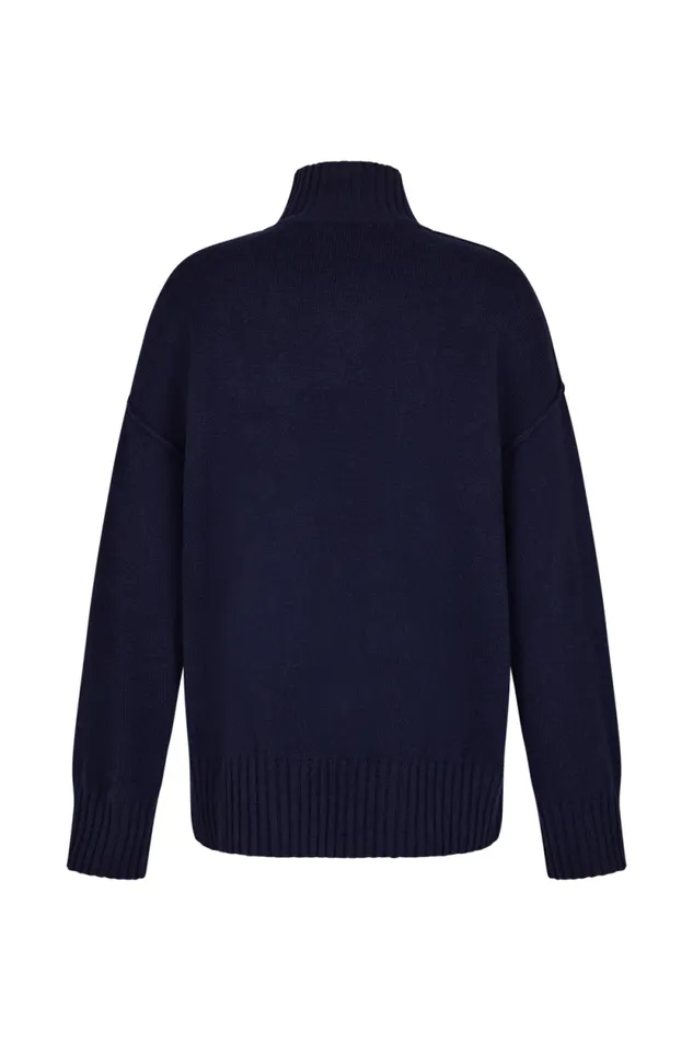 Women Oversized High Neck Sweater Navy Blue Sonia Rykiel Sweaters