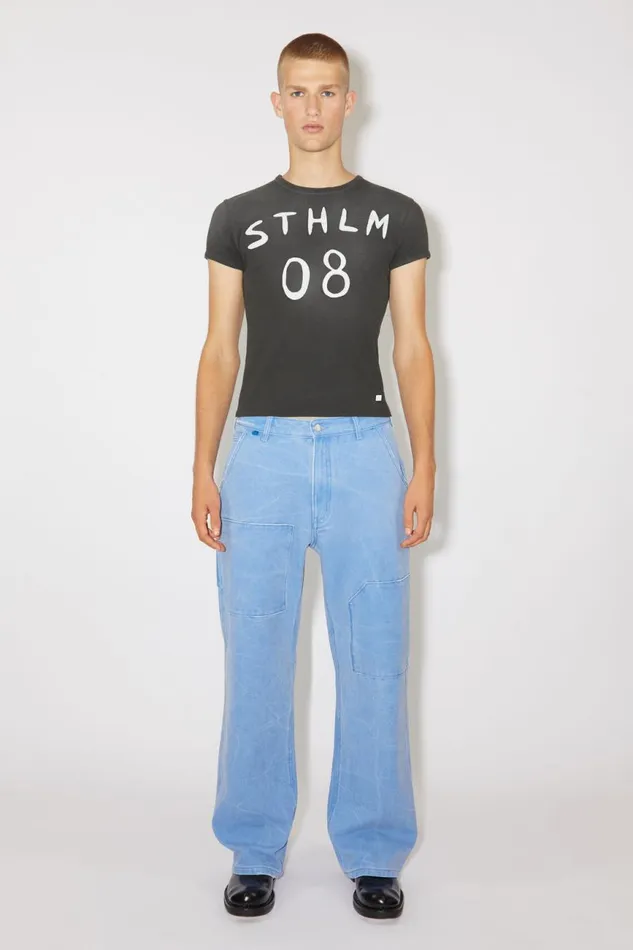 Women Patch Print Tshirt 8211 Fitted Fit Carbon Grey Acne Studios Tshirts