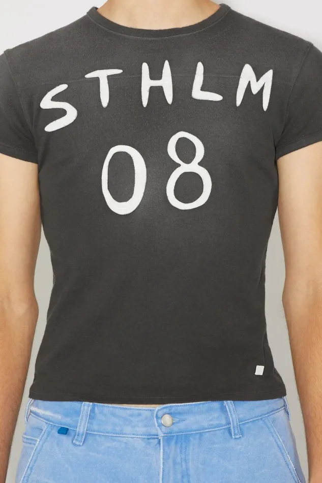 Women Patch Print Tshirt 8211 Fitted Fit Carbon Grey Acne Studios Tshirts