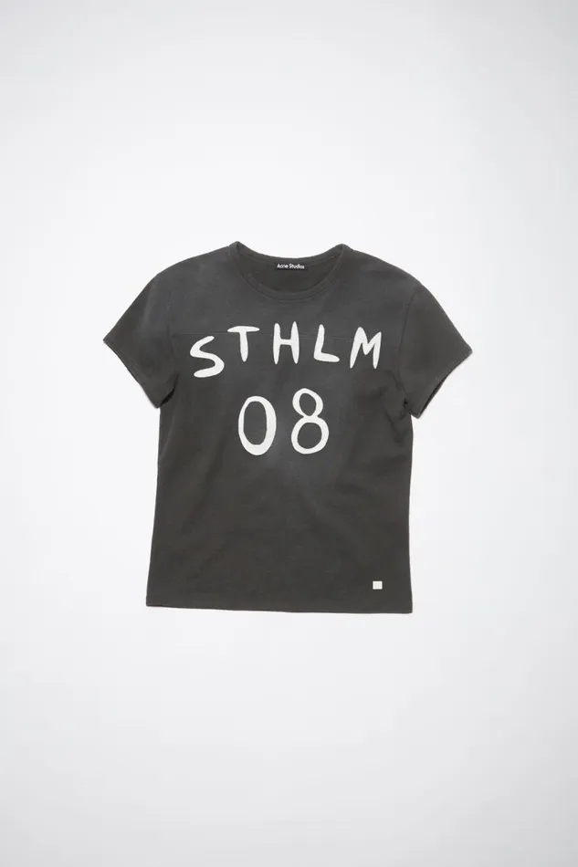 Women Patch Print Tshirt 8211 Fitted Fit Carbon Grey Acne Studios Tshirts