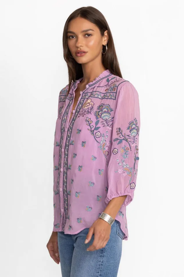 Women Petites Johnny Was MEDINA BLOUSE Lavender Herb
