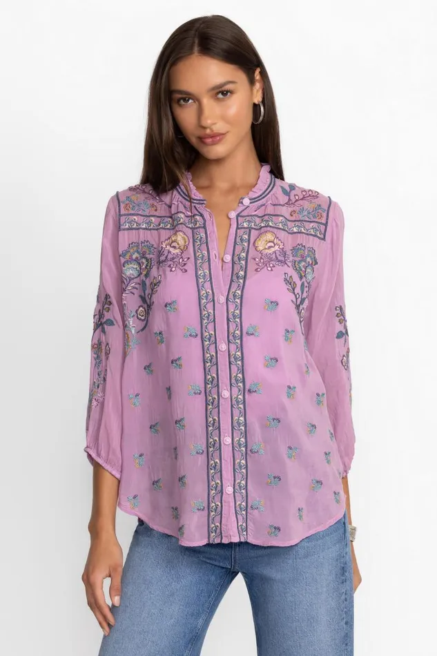 Women Petites Johnny Was MEDINA BLOUSE Lavender Herb