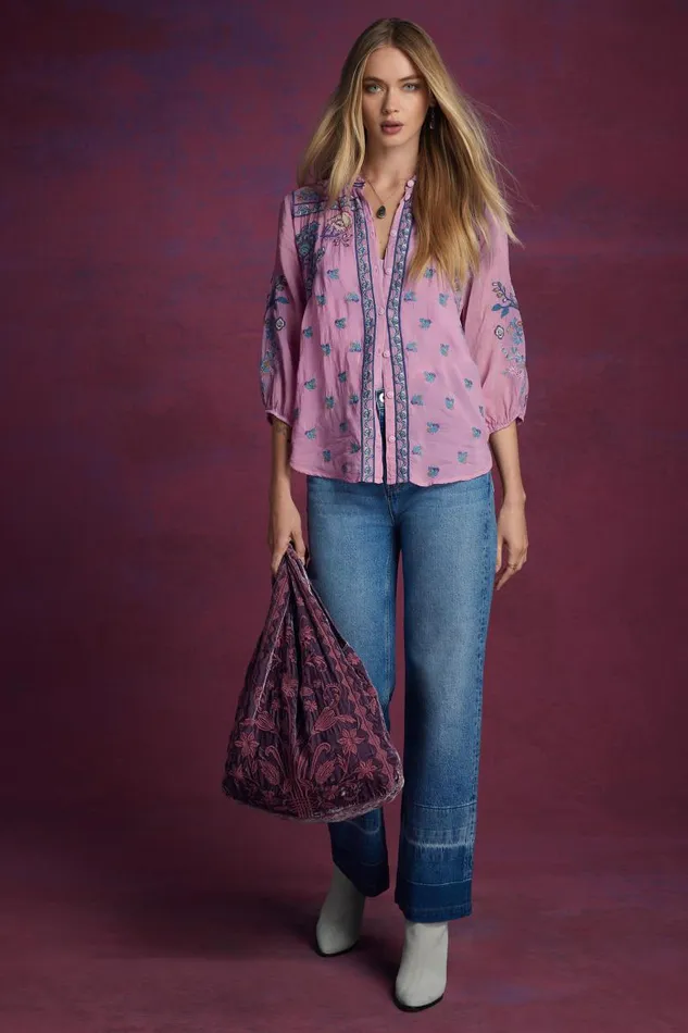 Women Petites Johnny Was MEDINA BLOUSE Lavender Herb