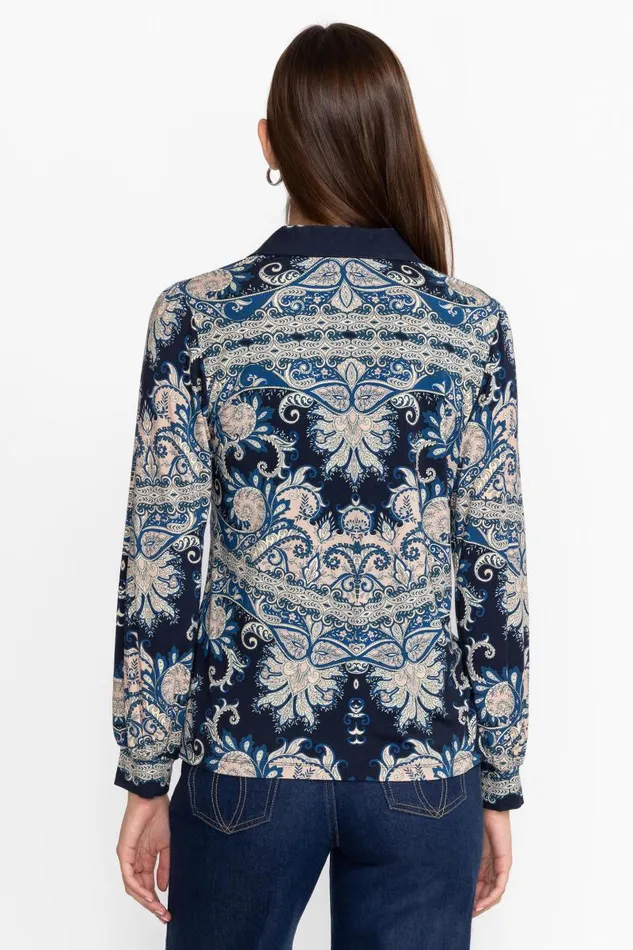 Women Petites Johnny Was THE JANIE FAVORITE PUFF SLEEVE POLO Roman Paisey Scarf Print Women Petites Johnny Was THE JANIE FAVORITE PUFF SLEEVE POLO Roman Paisey Scarf Print