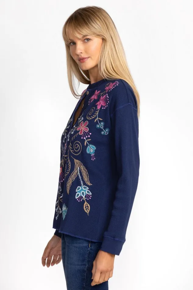 Women Petites Johnny Was THERMAL HENLEY Blue Night Women Petites Johnny Was THERMAL HENLEY Blue Night