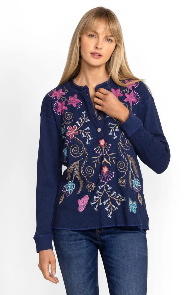 Women Petites Johnny Was THERMAL HENLEY Blue Night Women Petites Johnny Was THERMAL HENLEY Blue Night