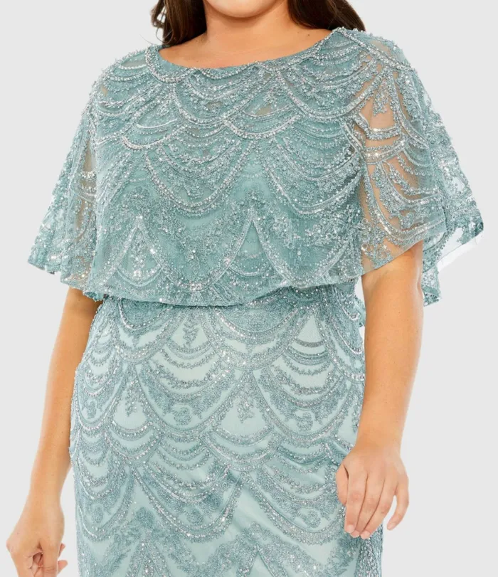 Women Plus Size Dresses Mac Duggal High Neck Embellished Column Dress With Cape Plus Size Gown Platinum Women Plus Size Dresses Mac Duggal High Neck Embellished Column Dress With Cape Plus Size Gown Platinum
