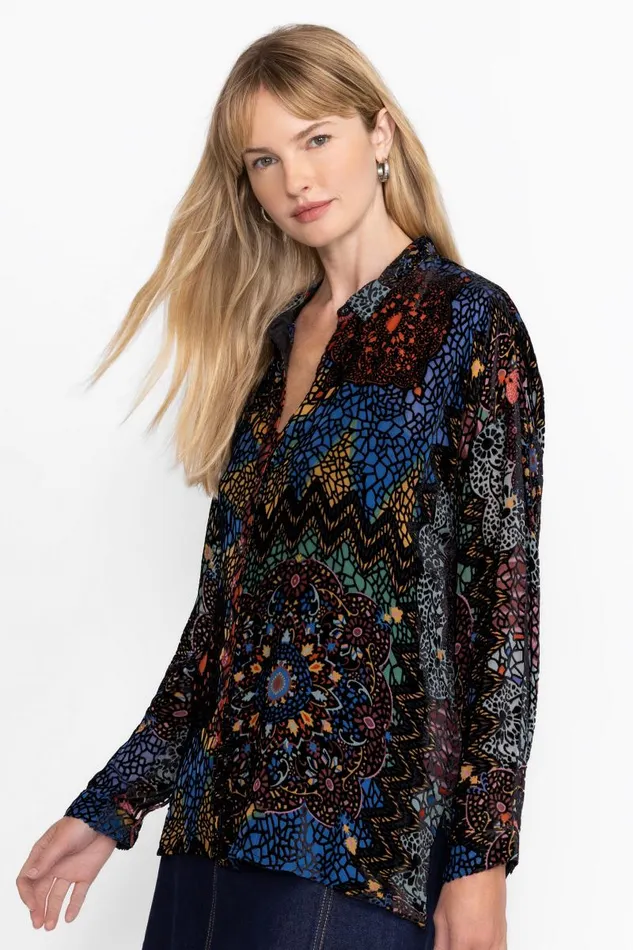 Women Plus Size Johnny Was AUDREY OVERSIZED BURNOUT SHIRT Nava Burnout