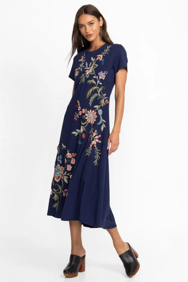 Women Plus Size Johnny Was CREW NECK SWING DRESS Blue Night