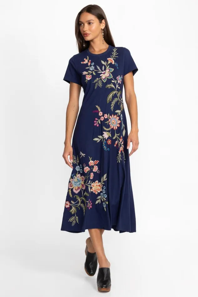 Women Plus Size Johnny Was CREW NECK SWING DRESS Blue Night Women Plus Size Johnny Was CREW NECK SWING DRESS Blue Night