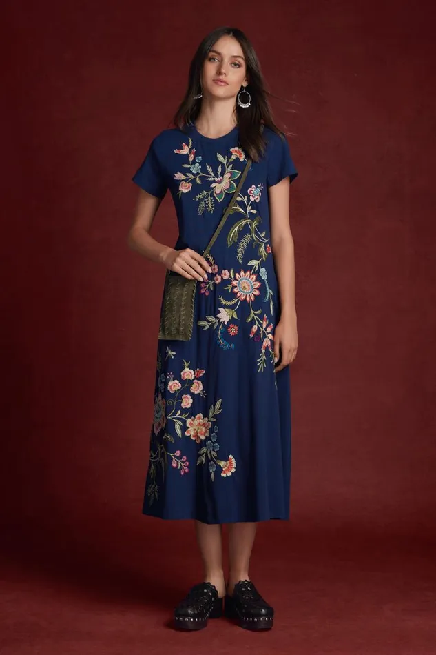 Women Plus Size Johnny Was CREW NECK SWING DRESS Blue Night Women Plus Size Johnny Was CREW NECK SWING DRESS Blue Night