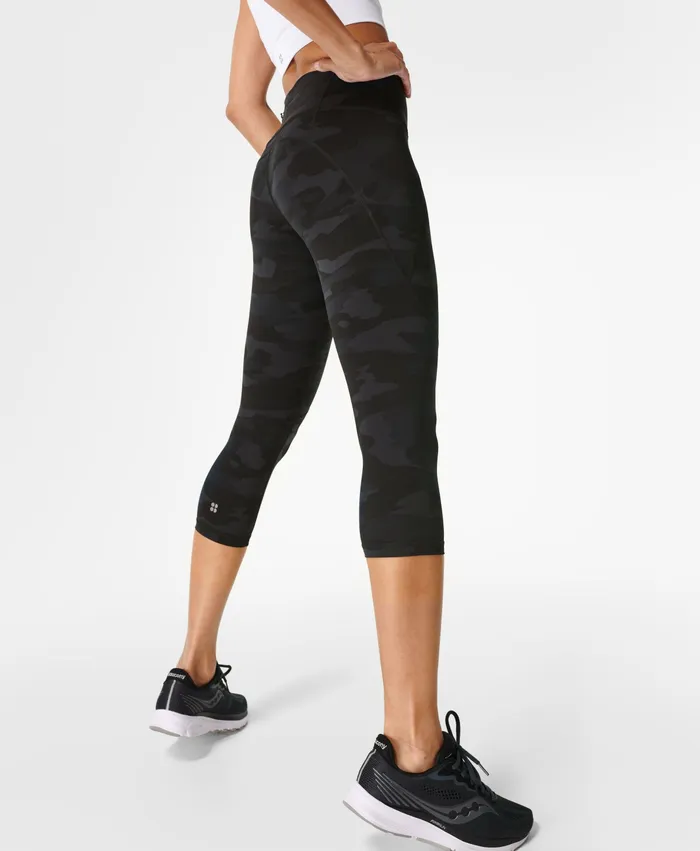 Women Pocketed Sweaty Betty Power Cropped Gym Leggings Ultra Black Camo Print