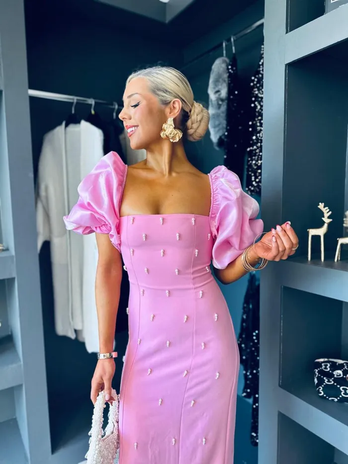 Women Premium Canella Lane Ivy Embellished Occasion Dress Pink