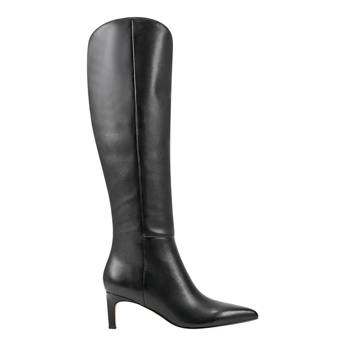Women Quinnie Dress Boot Black Leather Boots and Booties Marc Fisher