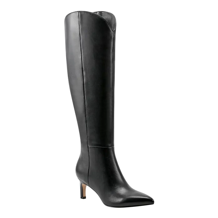 Women Quinnie Dress Boot Black Leather Boots and Booties Marc Fisher