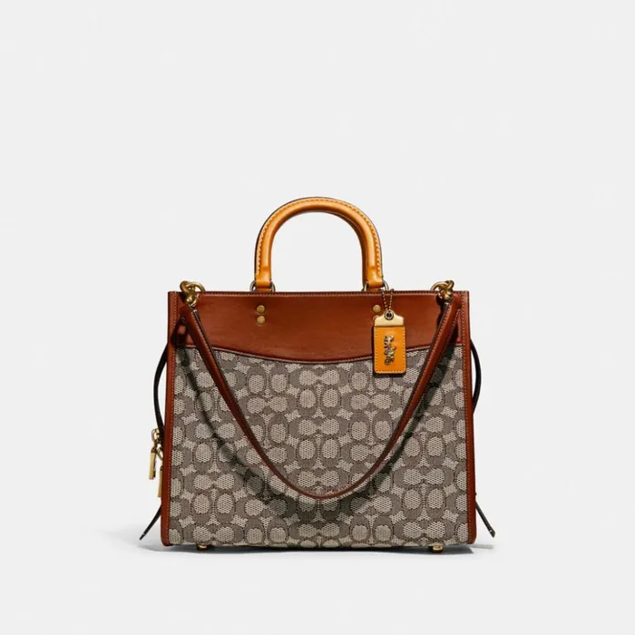 Women Rogue In Signature Textile Jacquard Brasscocoa Burnished Amb Coach Satchels and Top Handles Women Rogue In Signature Textile Jacquard Brasscocoa Burnished Amb Coach Satchels and Top Handles