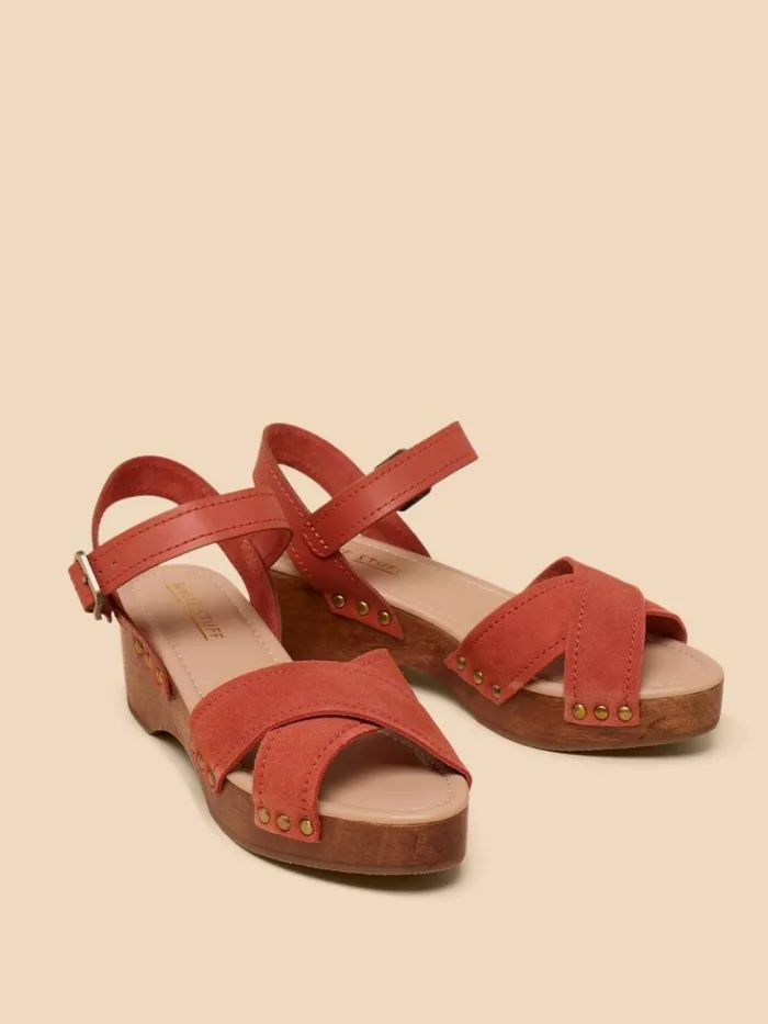 Women SANDALS White Stuff Gerainiam Leather Low Clog Mid Orange