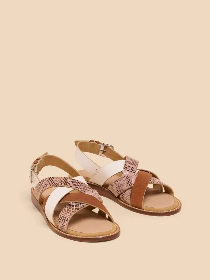 Women SANDALS White Stuff Holly Leather Mini Wedge Tan Multi