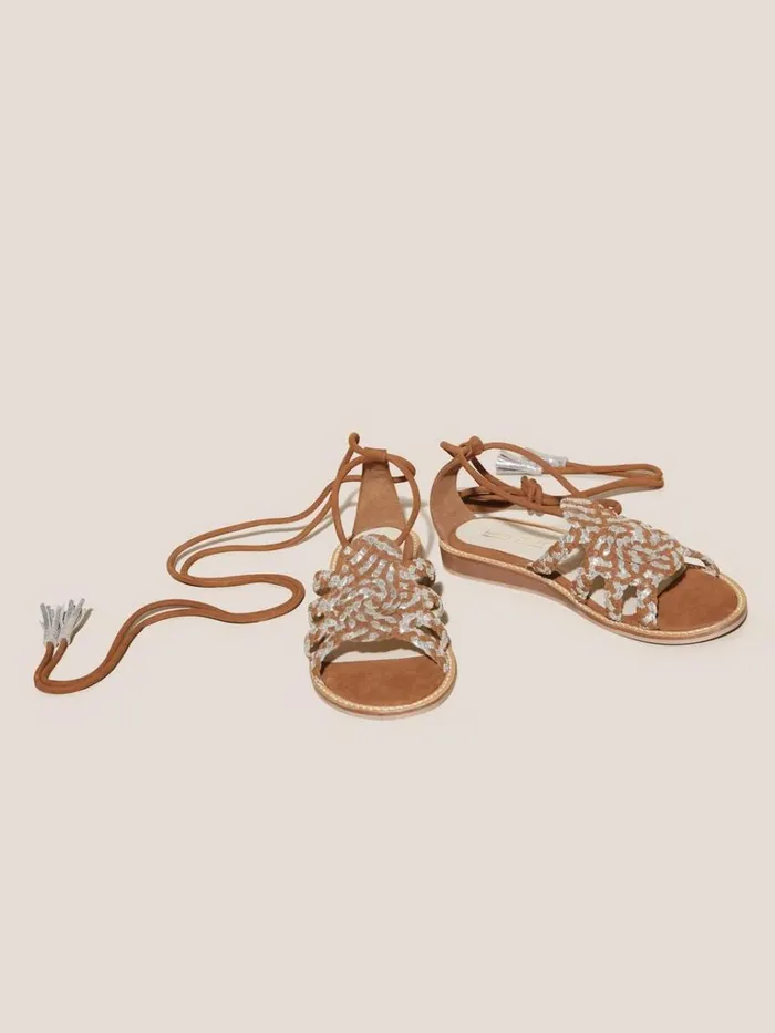 Women SANDALS White Stuff Plaited Leather Sandal Tie Leg Mid Tan Women SANDALS White Stuff Plaited Leather Sandal Tie Leg Mid Tan
