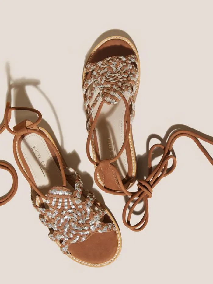 Women SANDALS White Stuff Plaited Leather Sandal Tie Leg Mid Tan Women SANDALS White Stuff Plaited Leather Sandal Tie Leg Mid Tan