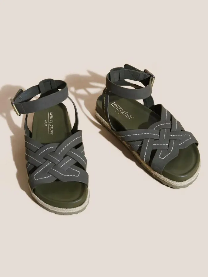 Women SANDALS White Stuff Weave Footbed Sandal Khaki Green