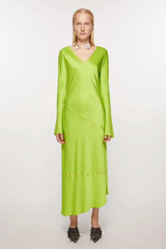 Women Satin Long Dress Bright Green Acne Studios Dresses